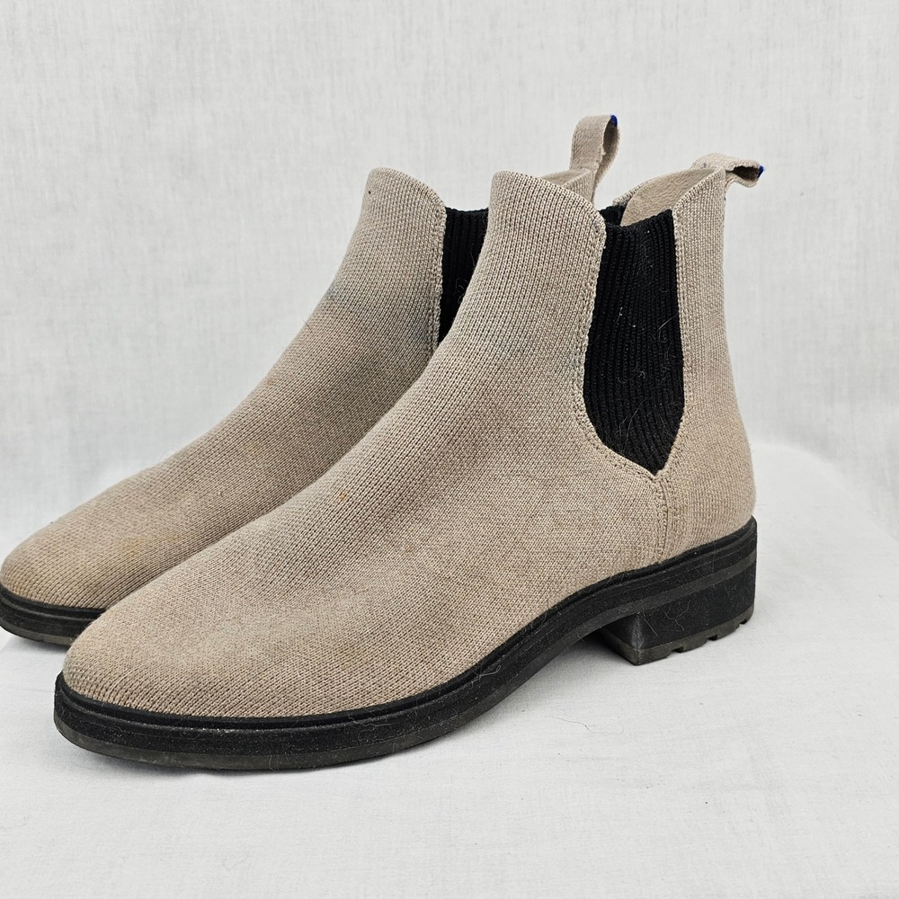 Rothys The Lug Boot Dove Beige Knit Pull On Ankle Boots Women's Size 9